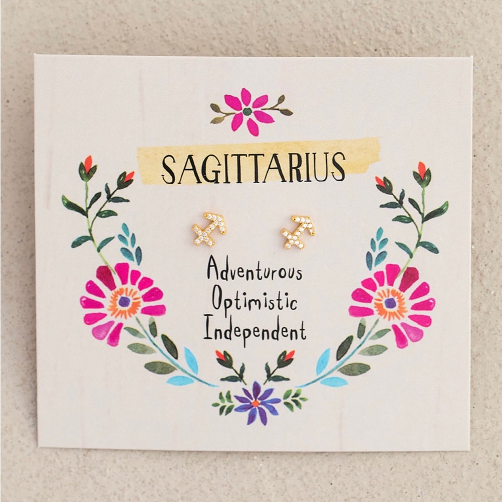 Zodiac Gold Plated Sagittarius Tiny Stud Earrings